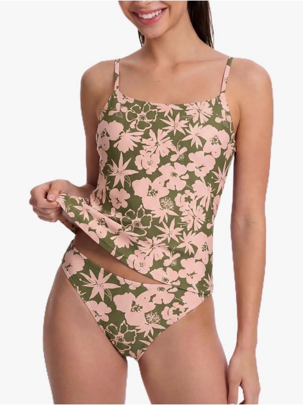 Floral Tankini Set - Pink & Olive Women’s Swim Bikini